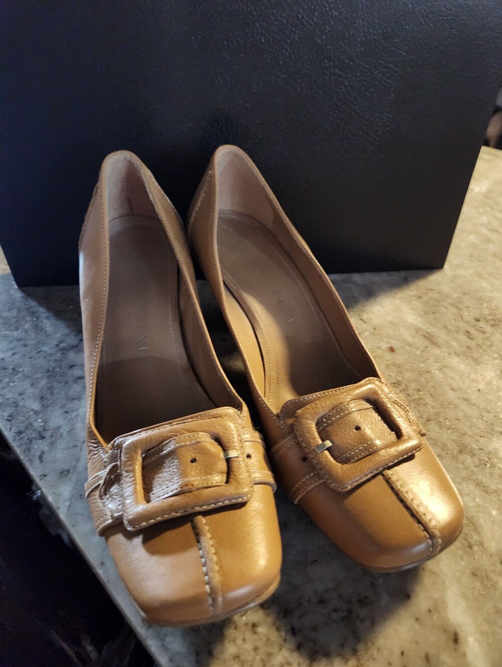 Classic Tan Leather Buckle Pumps - Women's Dress Flats